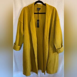 Jones New York JNY Wool Blend Mustard Boucle Draped Long Duster Coatigan Size 1X